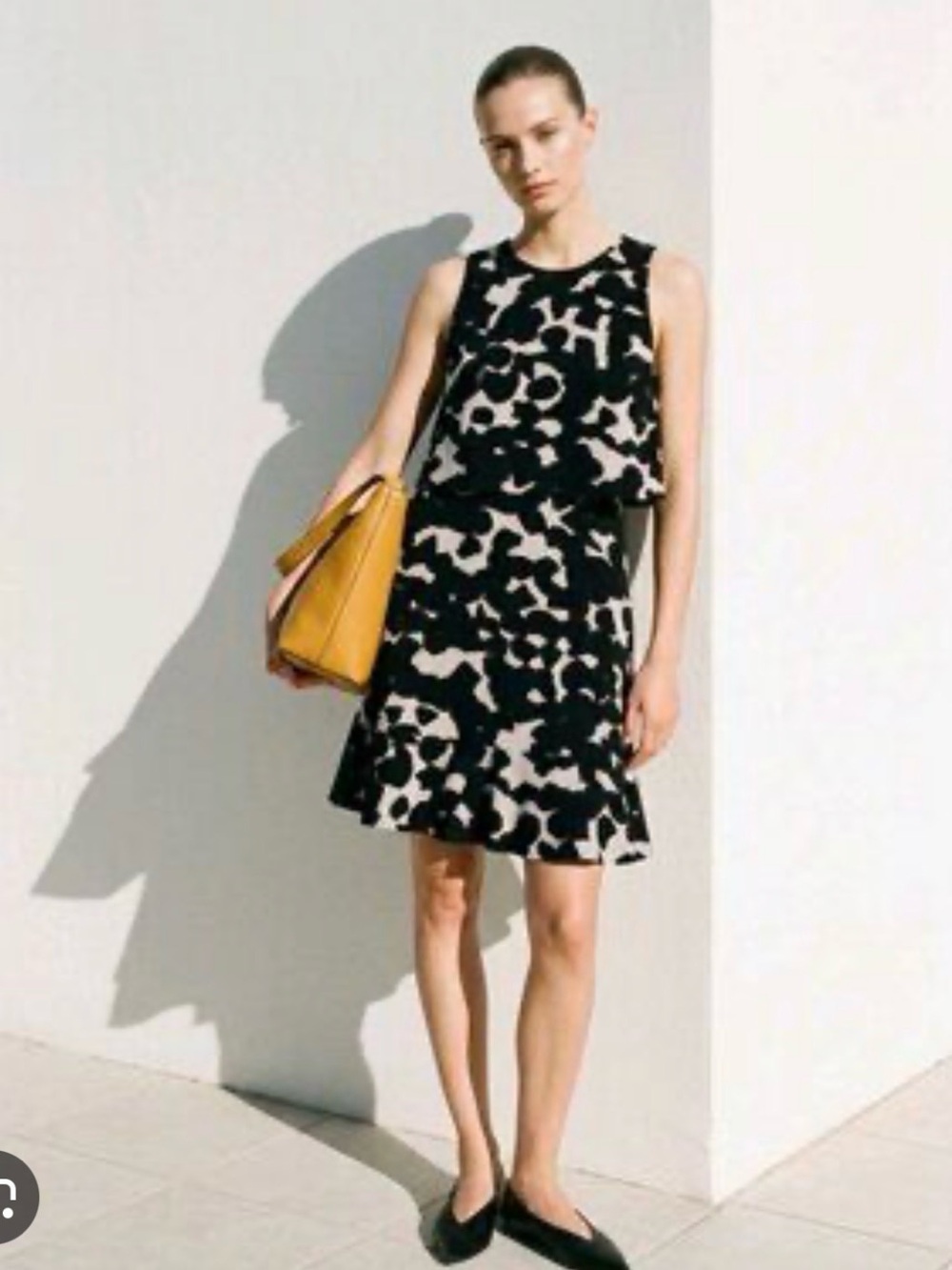 Banana Republic Black and Cream Sleeveless Printed Mini Dress